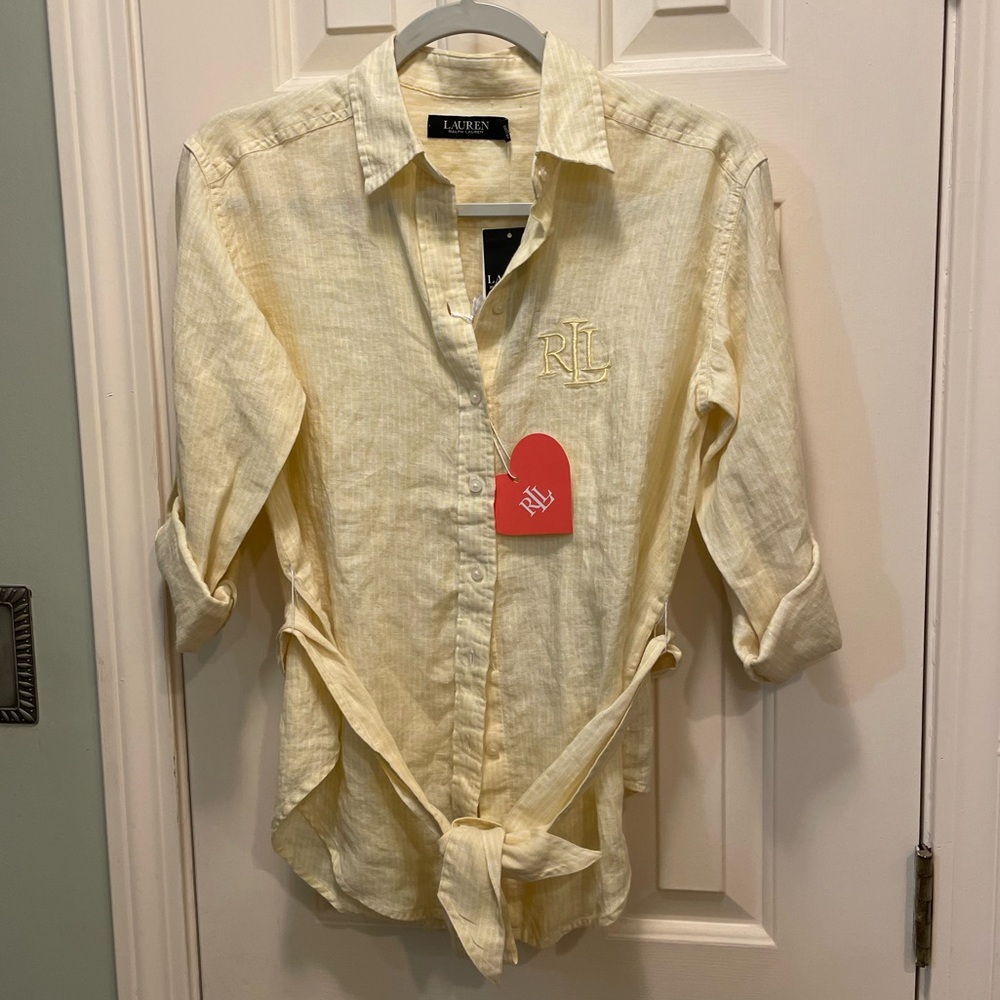 NEW $145 Ralph Lauren women’s size PXS petite XS 0 2 yellow linen top shirt